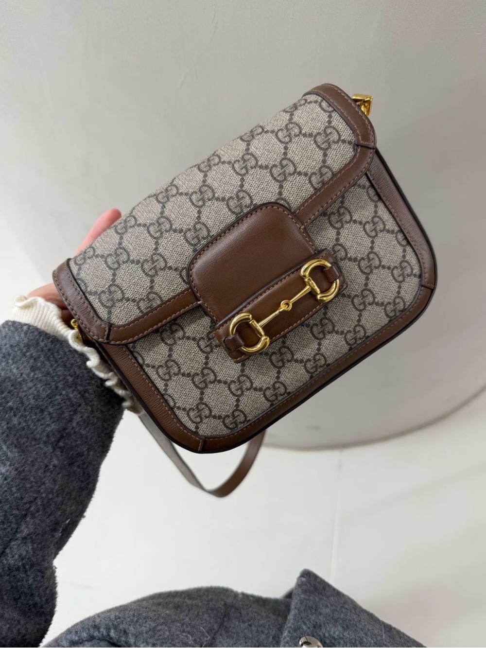 Gucci Horsebit 1955 GG Supreme Shoulder Bag with Two Straps